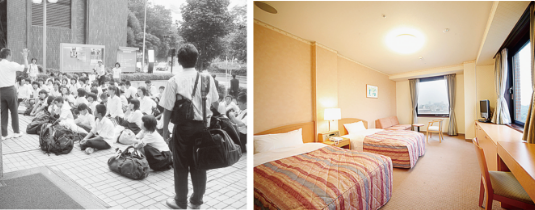 写真:修学旅行生と客室